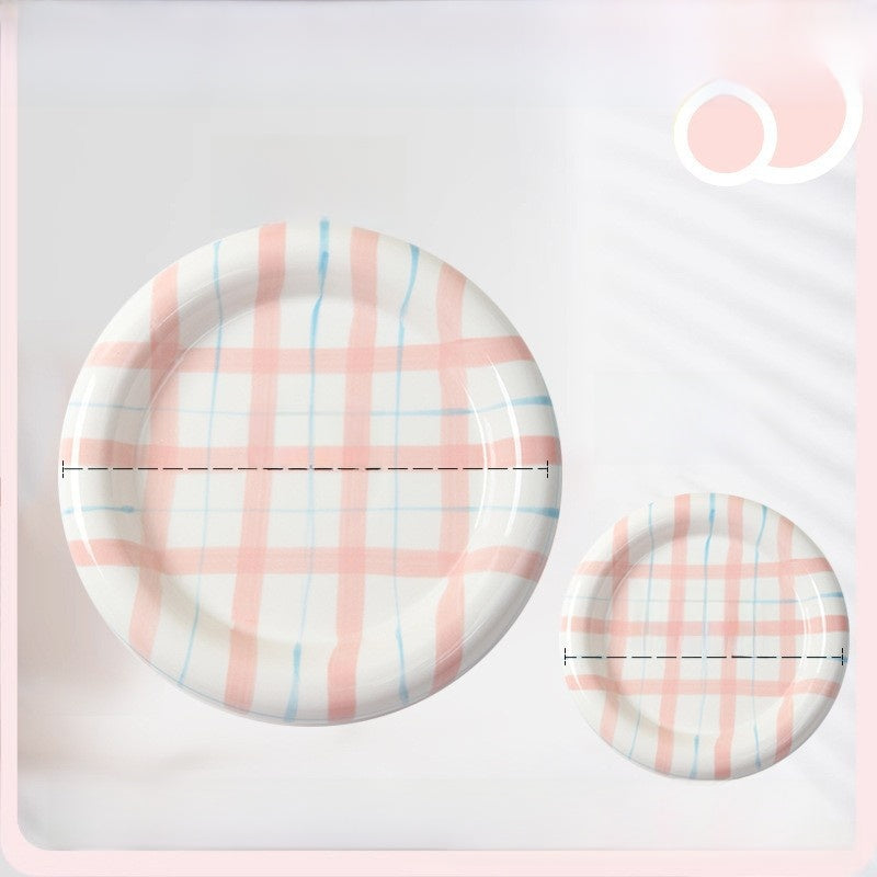 Glazed ceramic pet food plate with bear design in blue and pink, view 22