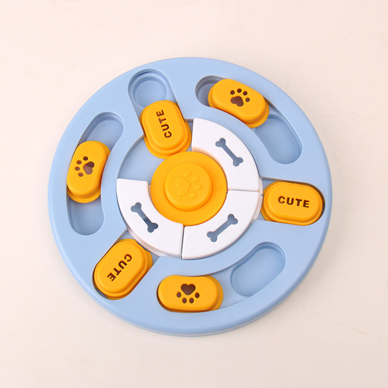 Dog puzzle slow feeder bowl in Round Sound Puzzle, Blue and Yellow