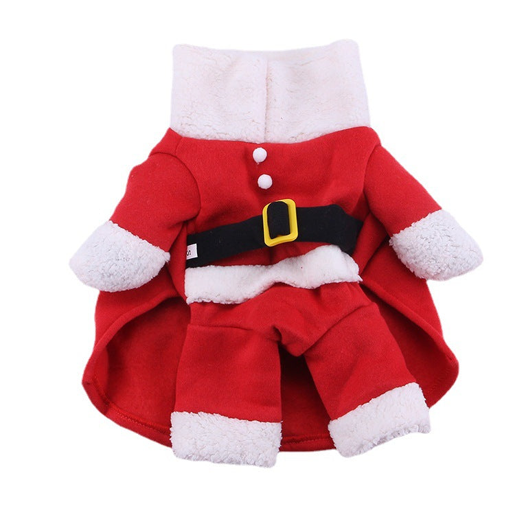 Christmas standing Santa costume with hat for pets, showing size and shape