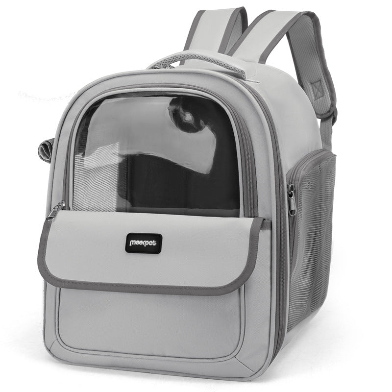 Grey Oxford cloth pet carrier backpack for small dogs, photo 6