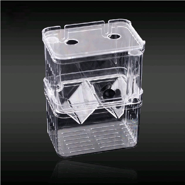 Clear acrylic fish breeding box for guppies in a tank, view 3