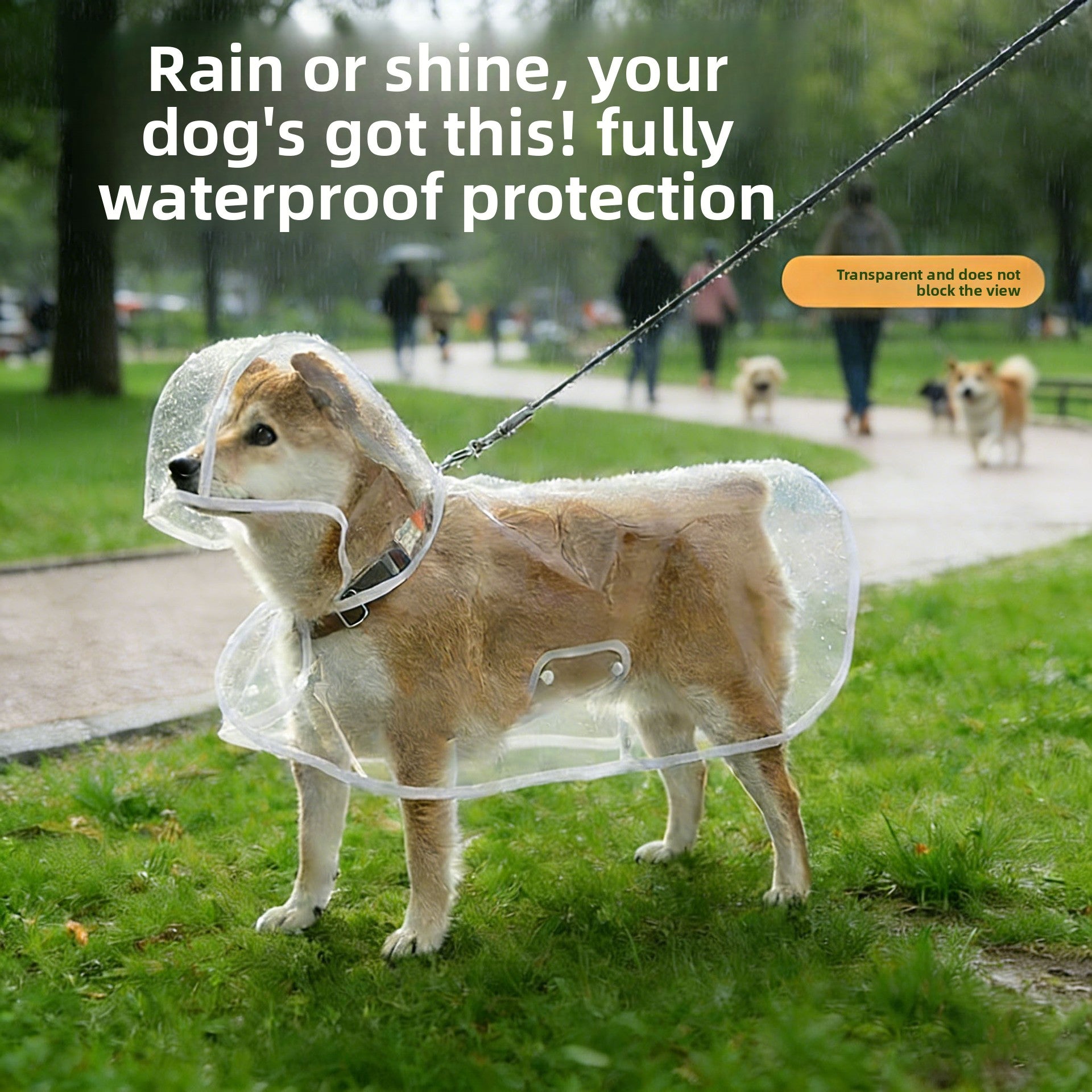 Clear EVA dog raincoat with four-leg cover in pink, product image 1