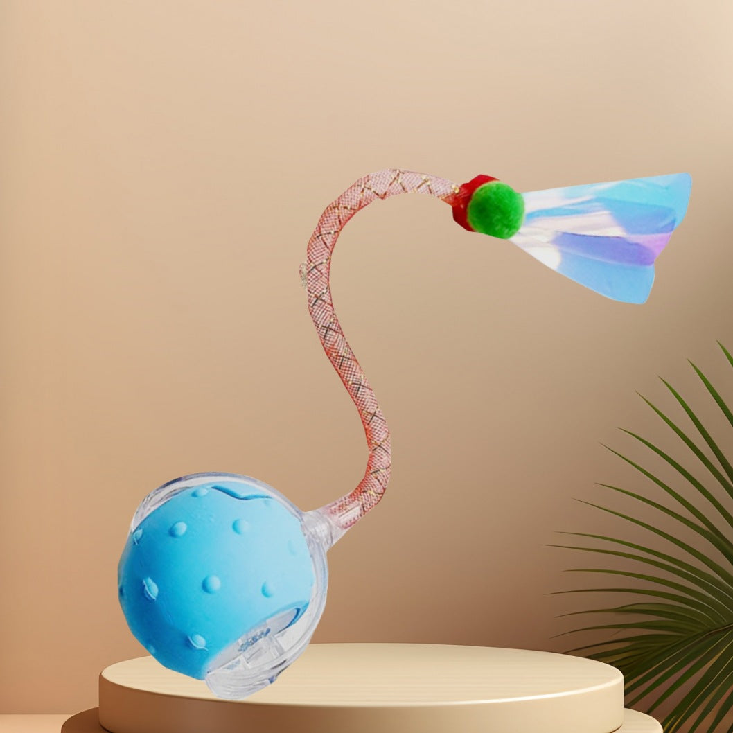 Red automatic rolling cat toy ball with dragonfly tail, photo 7
