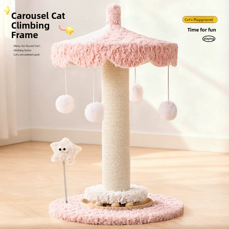 Carousel cat climbing frame with play levels for indoor cats