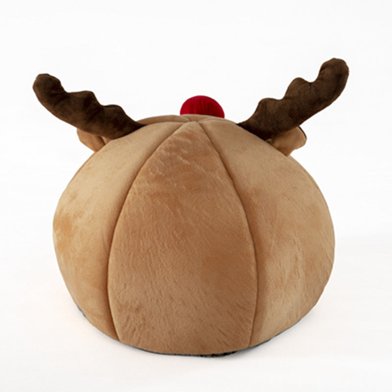 Beige reindeer shaped pet den tent with removable mat, view 3