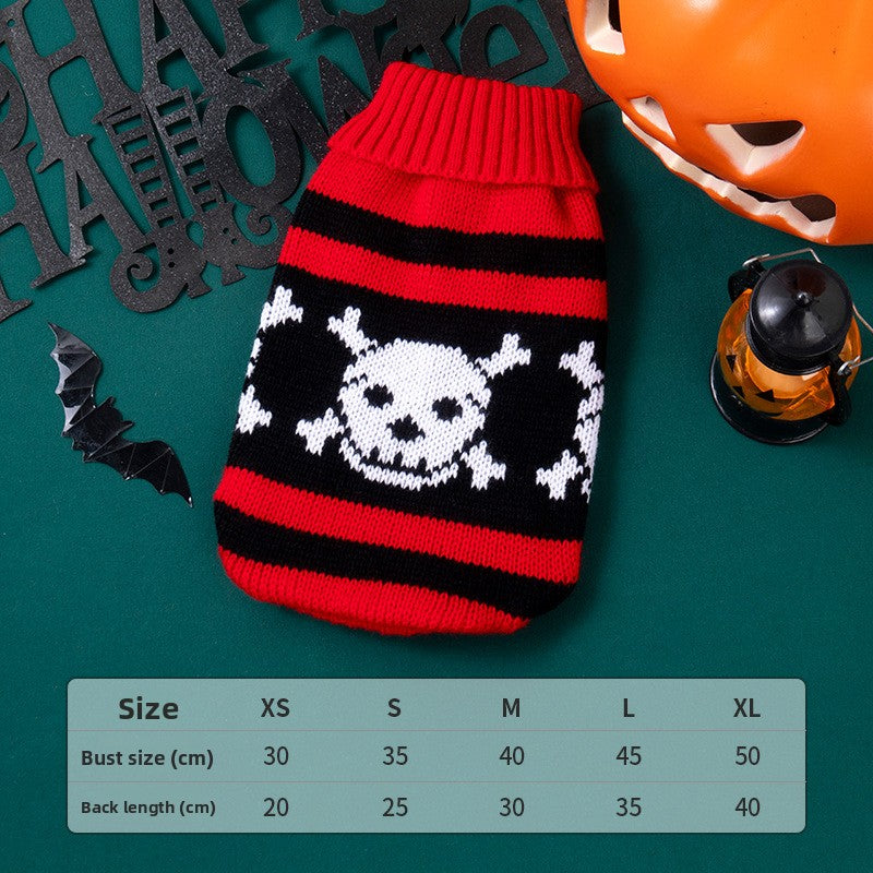 Christmas and Halloween knitted dog jumper in Christmas Text, showing size and shape