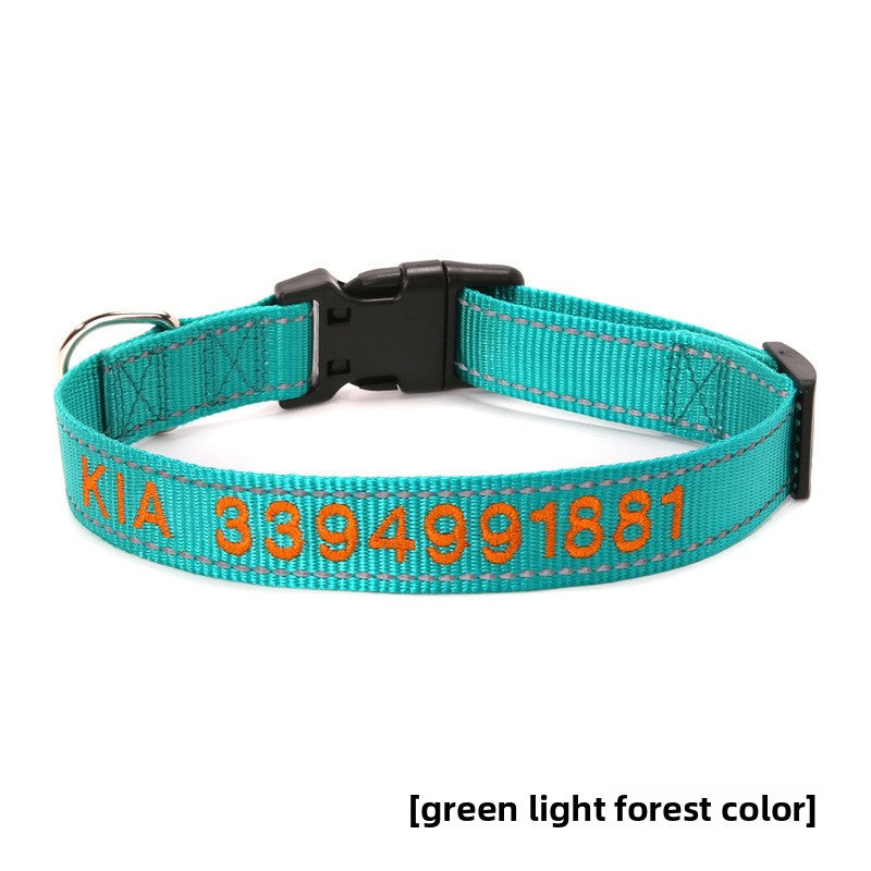 Reflective nylon dog collar in Black, top view