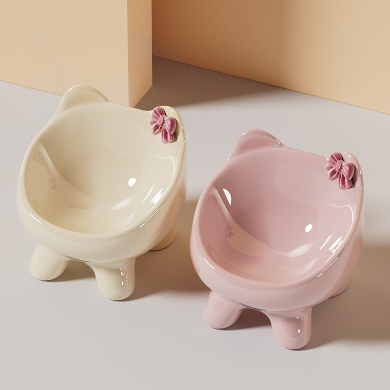Elevated Ceramic Cat Food and Water Bowl with Weighted Non-Slip Base in Glazed Colours