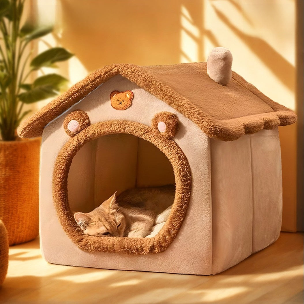 Bear house enclosed cave pet bed for cats, photo 4