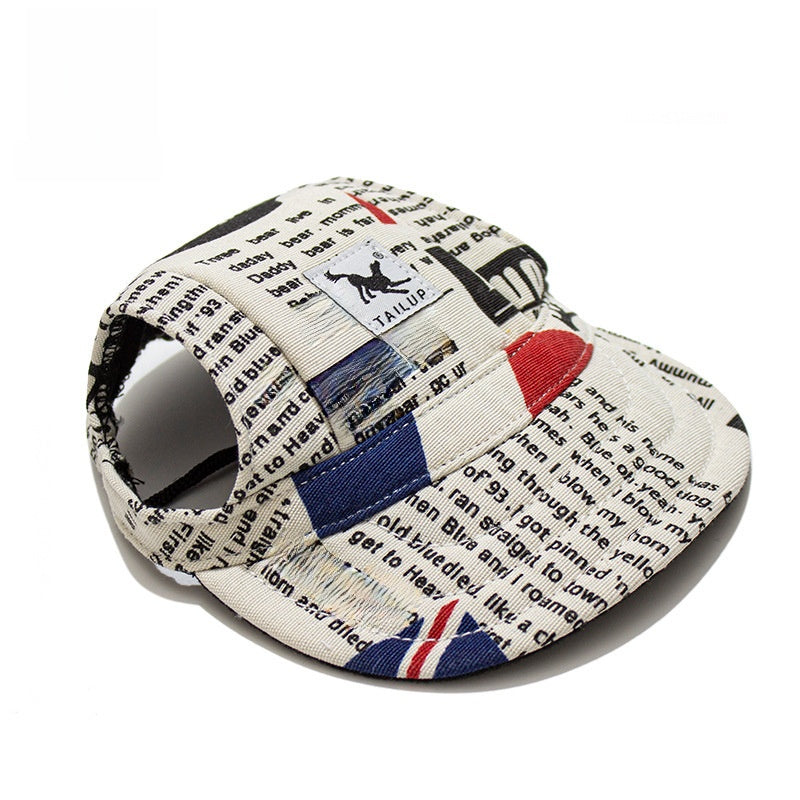 Canvas dog baseball cap for sun protection in Stripes, front view