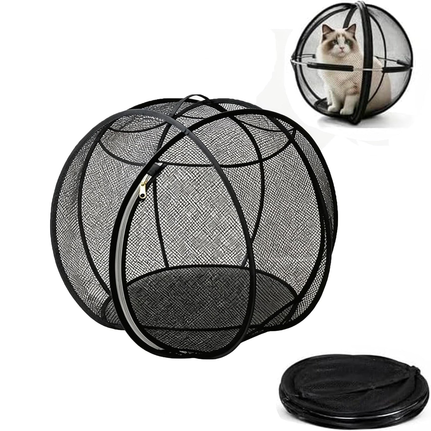 Foldable rolling mesh cat playpen ball in black
