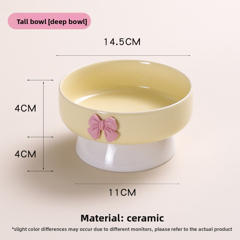Elevated Ceramic Cat Bowl with Slanted Mouth and Cute Cartoon Design