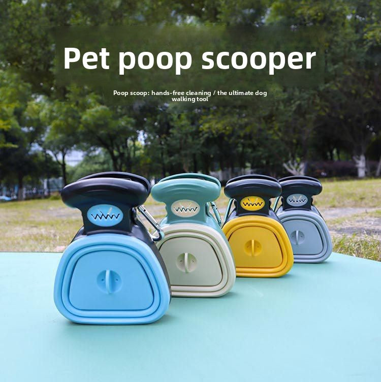 Foldable dog poop scooper with clip jaws in yellow