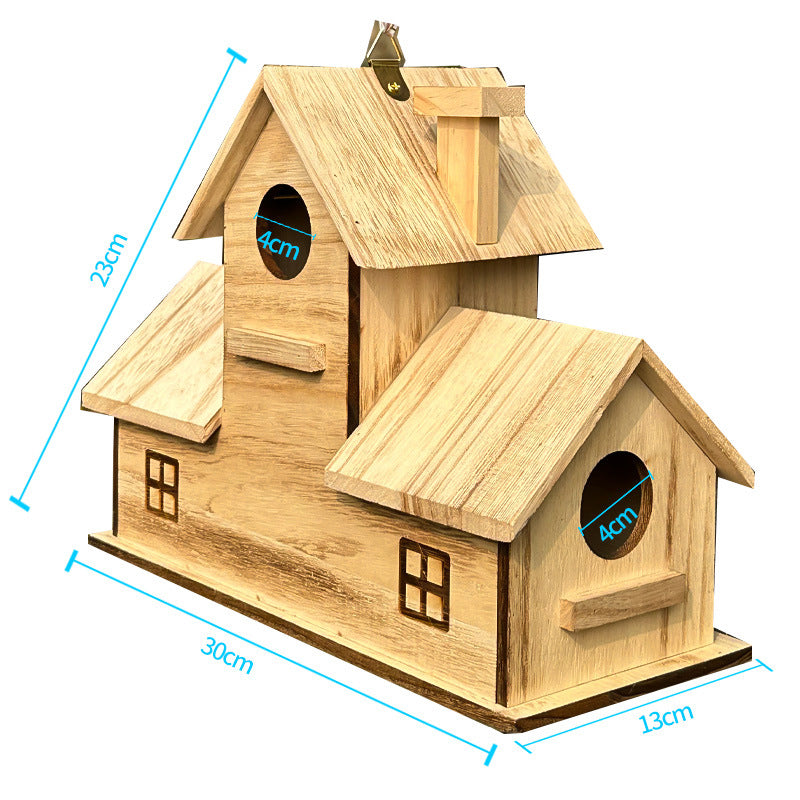 Natural wooden five hole bird nest box house, view 6