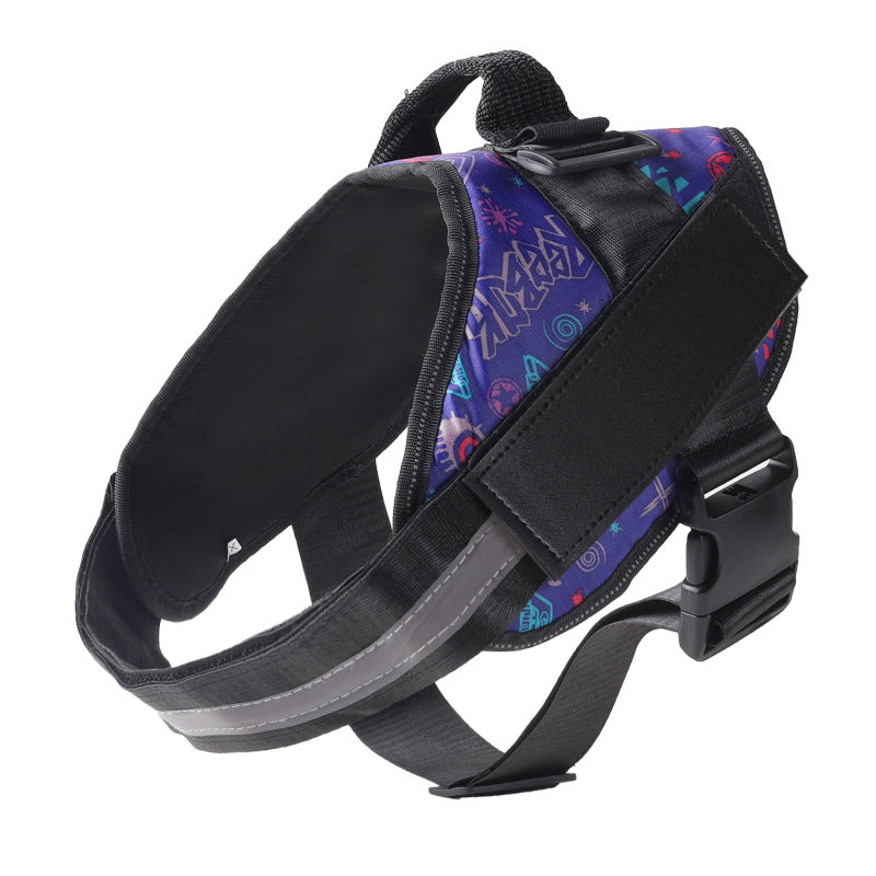 Reflective nylon vest dog harness in black for large dogs