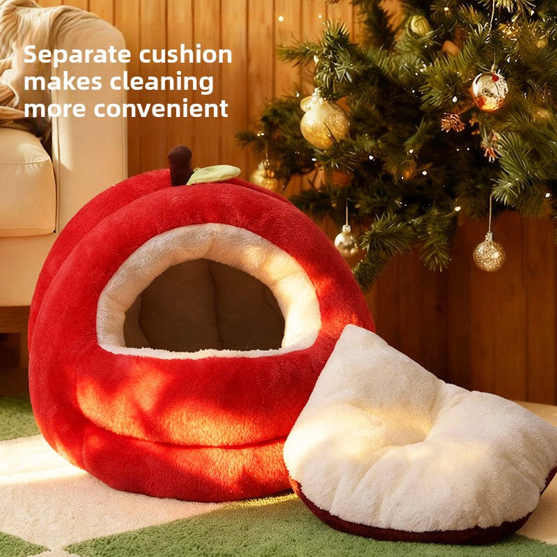Red apple-shaped cat bed and small dog nest, detail photo 4