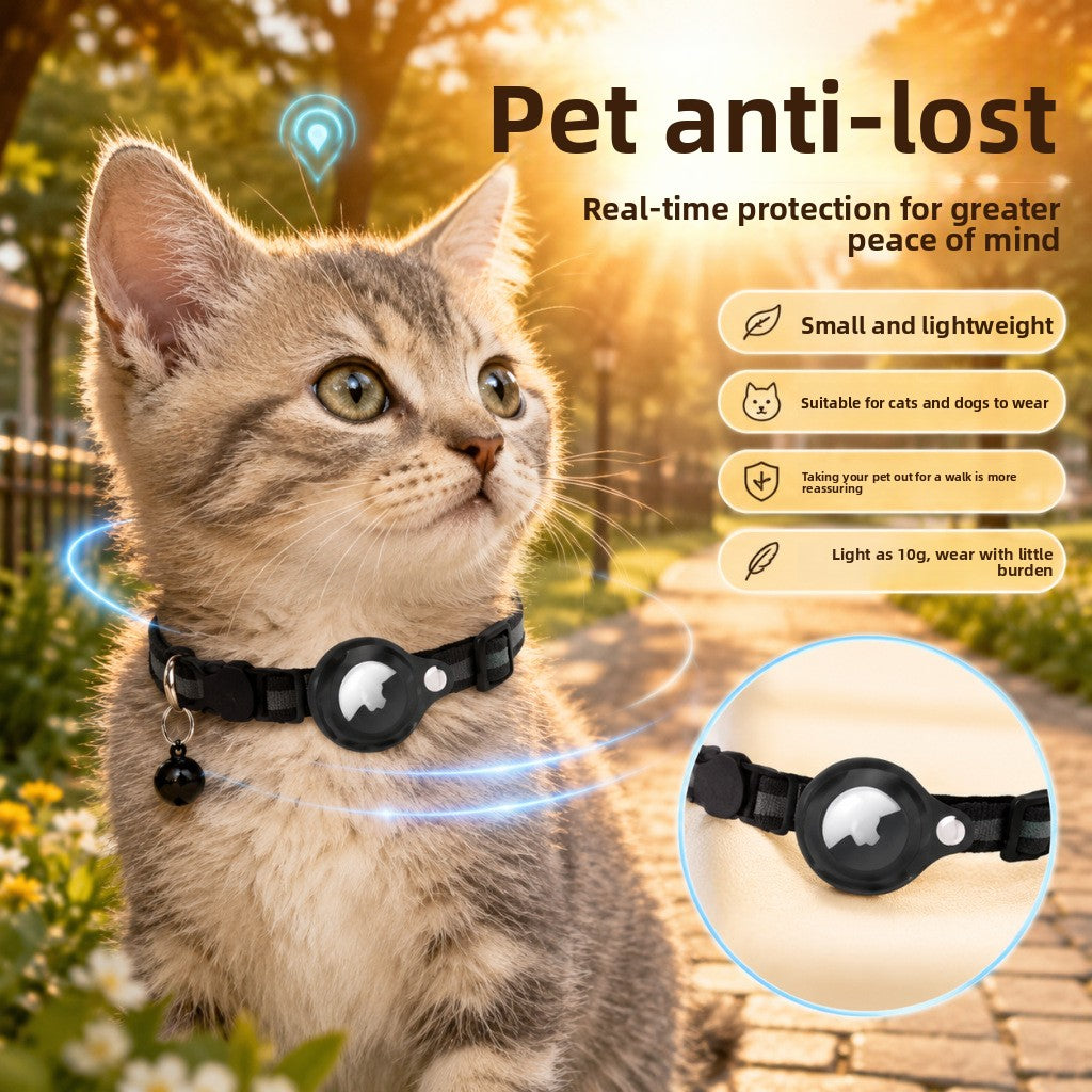 Smart pet locator collar with PU strap in black, product image 1