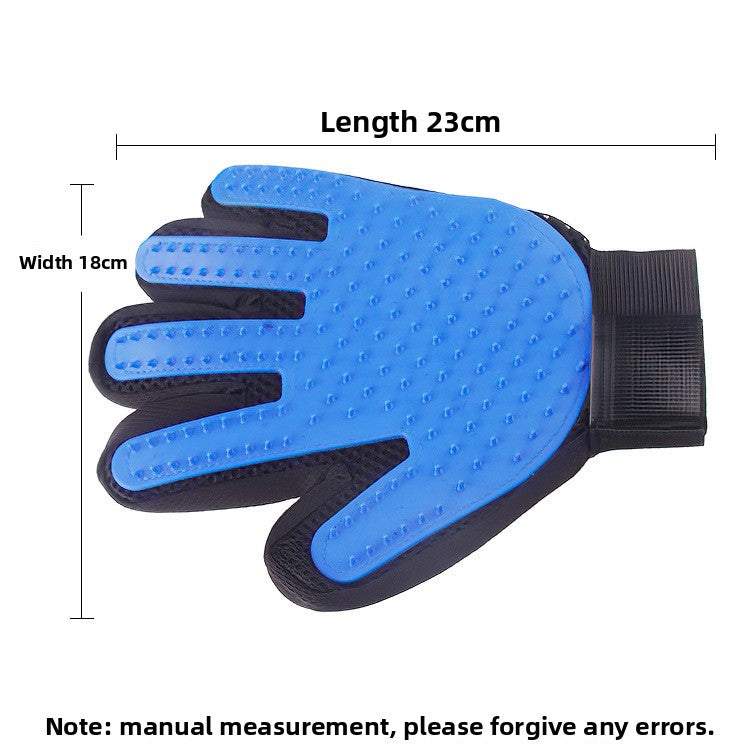 Rubber pet bath and massage glove, alternative angle view