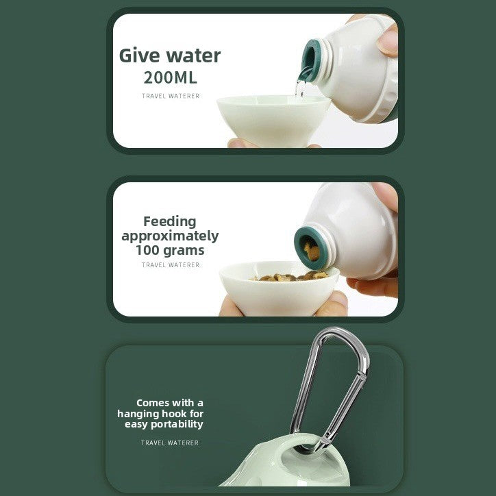 Portable silicone pet water bottle with built-in bowl, in a home setting