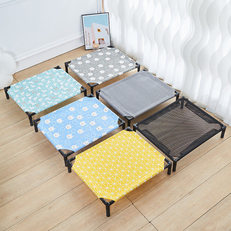 Raised pet cot with breathable mesh for cats and dogs