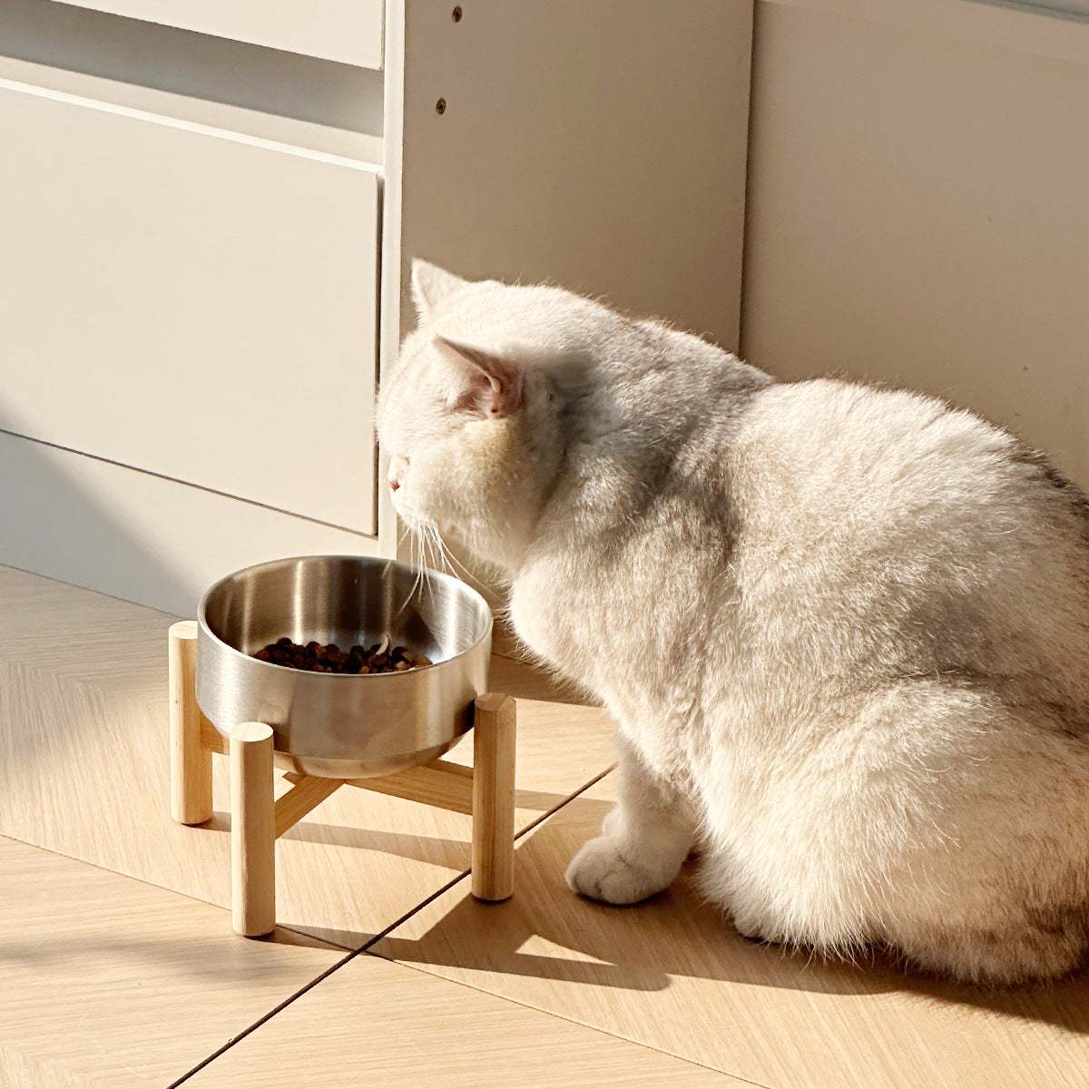 Elevated Pet Food Bowl with Removable Wooden Stand and Stainless Steel Bowl for Pets
