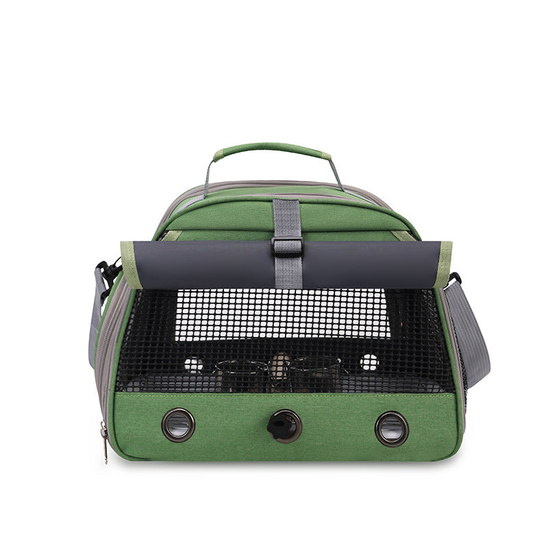 Green breathable bird carrier shoulder bag with mesh windows, view 5