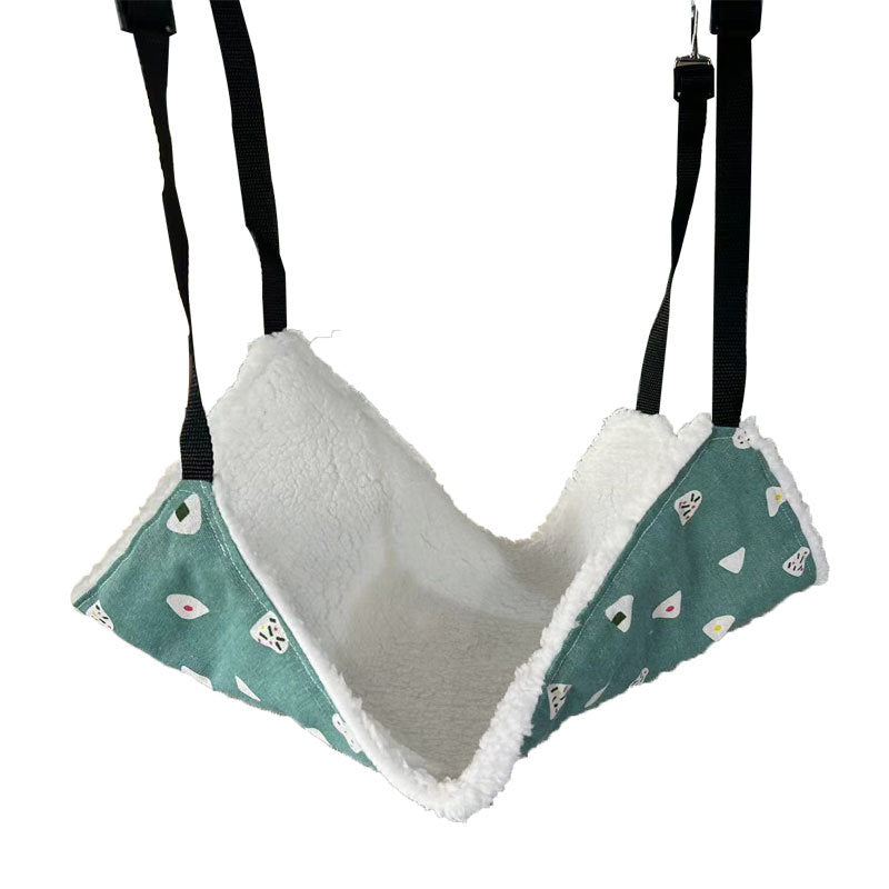 Hanging cat cage hammock with fishbone cat fleece print