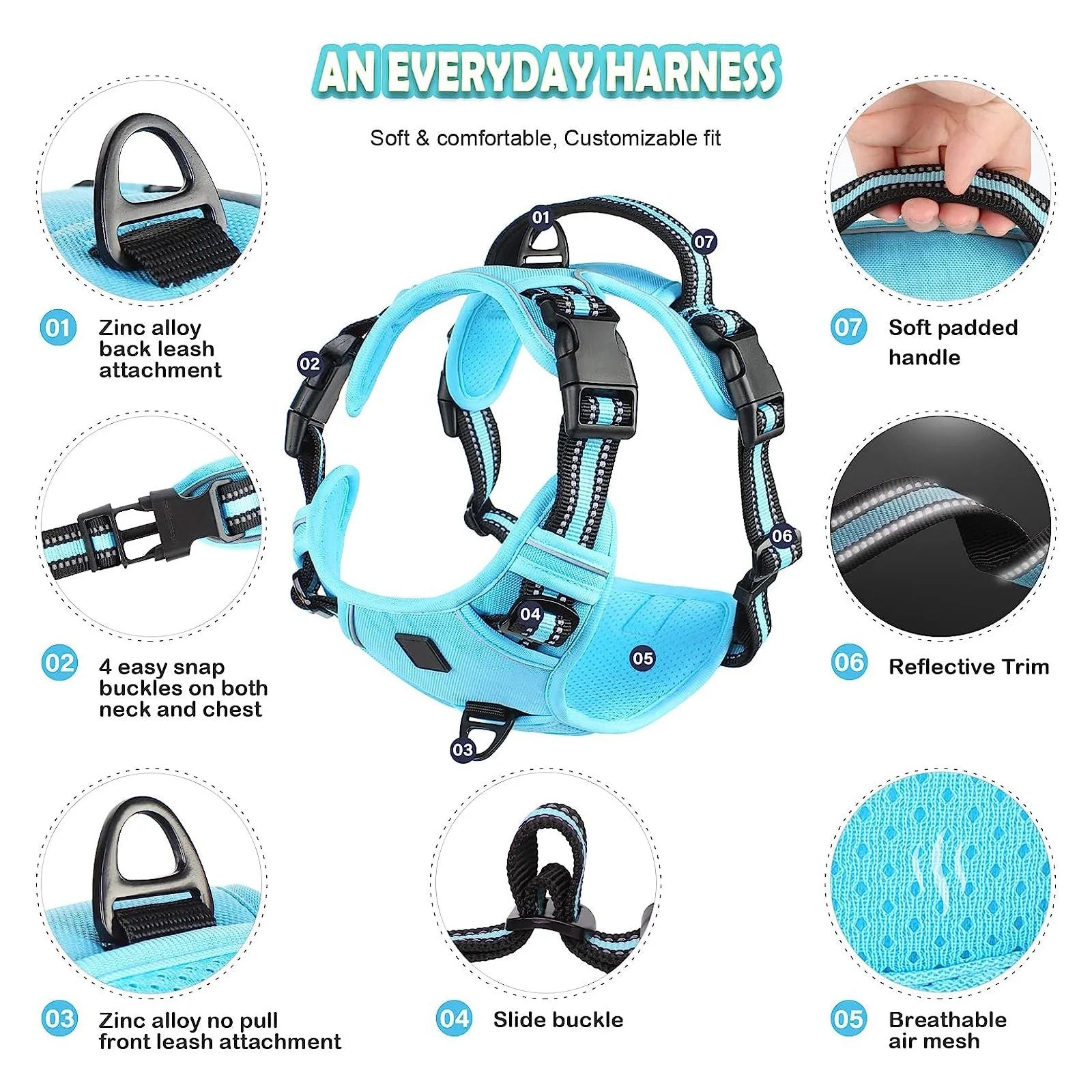 No-pull soft padded dog harness, 4 sizes available