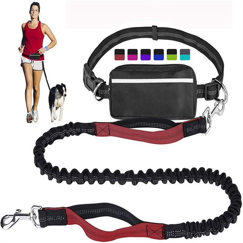 Hands free dog lead with waist belt and zip pouch in black