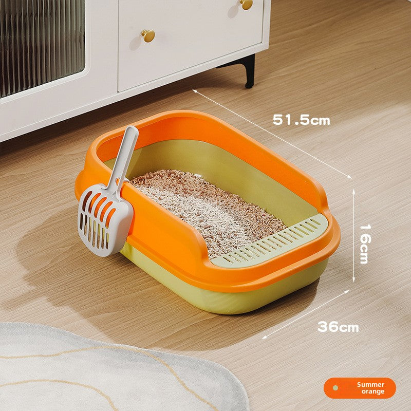 Semi-Enclosed Cat Litter Box with High Walls and Easy Access