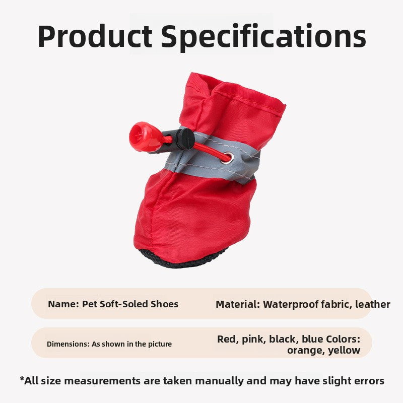 Anti-slip waterproof dog shoes with reflective strips in Blue, in a home setting