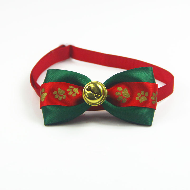Christmas ribbon bow tie collar for dogs and cats in Style 6, material detail