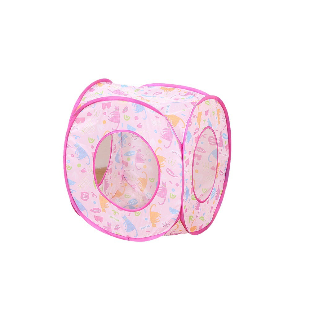Foldable cat tent bed with play tunnel in rose red, view 5