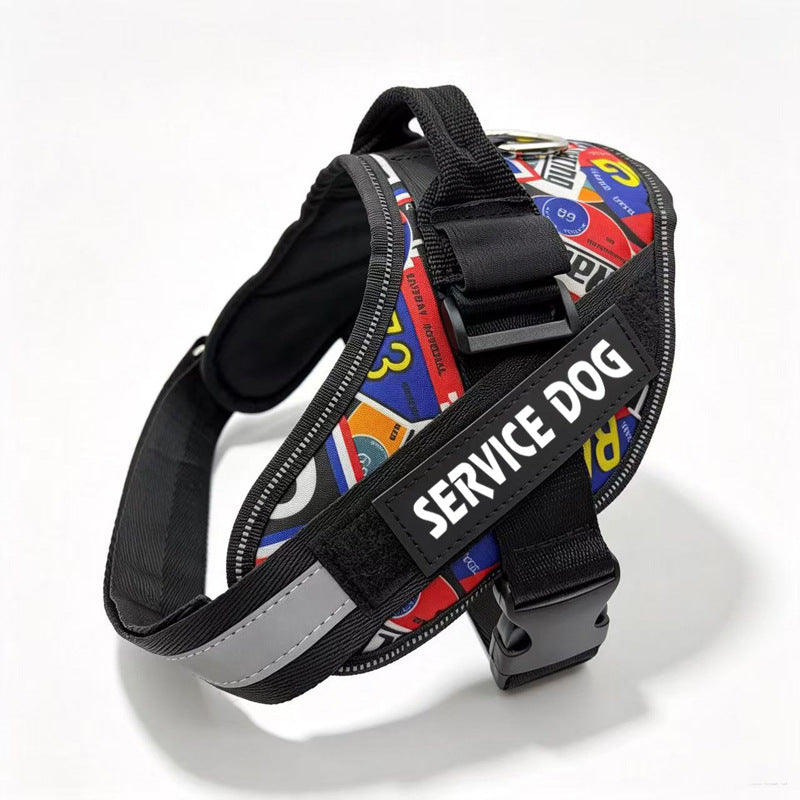 Reflective Oxford dog harness with hook and loop patch areas, ideal for everyday use