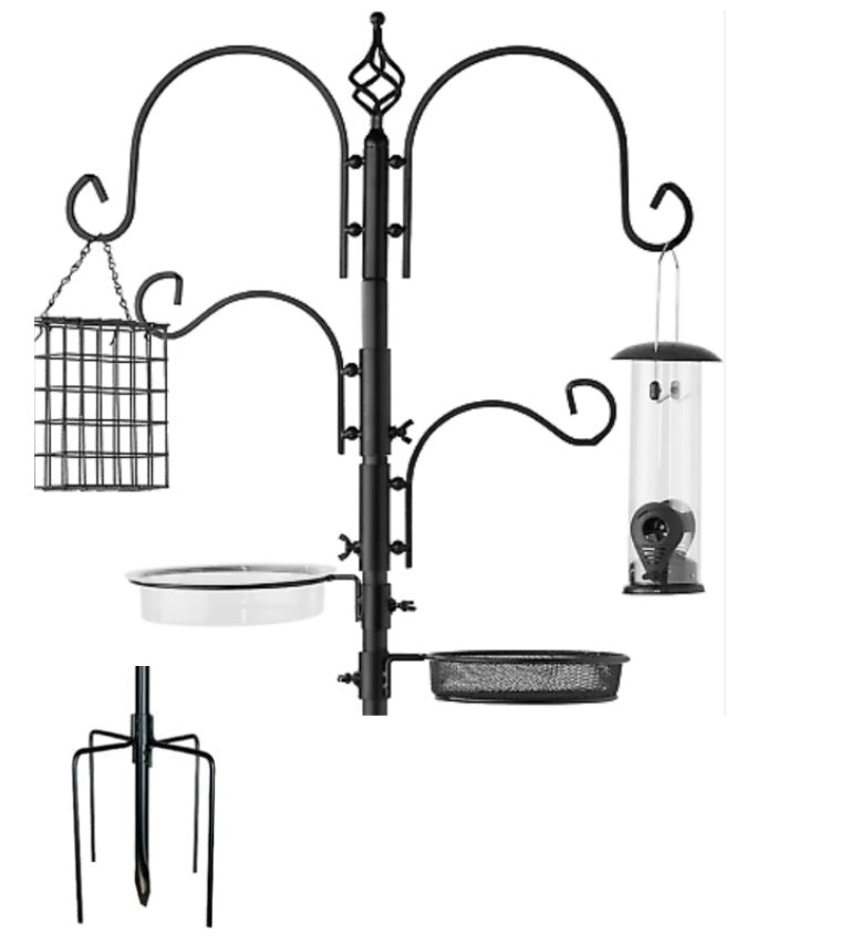 Black wrought iron bird feeder stand accessories for gardens, view 5