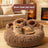 Grey bear paw shaped round plush pet bed, view 2