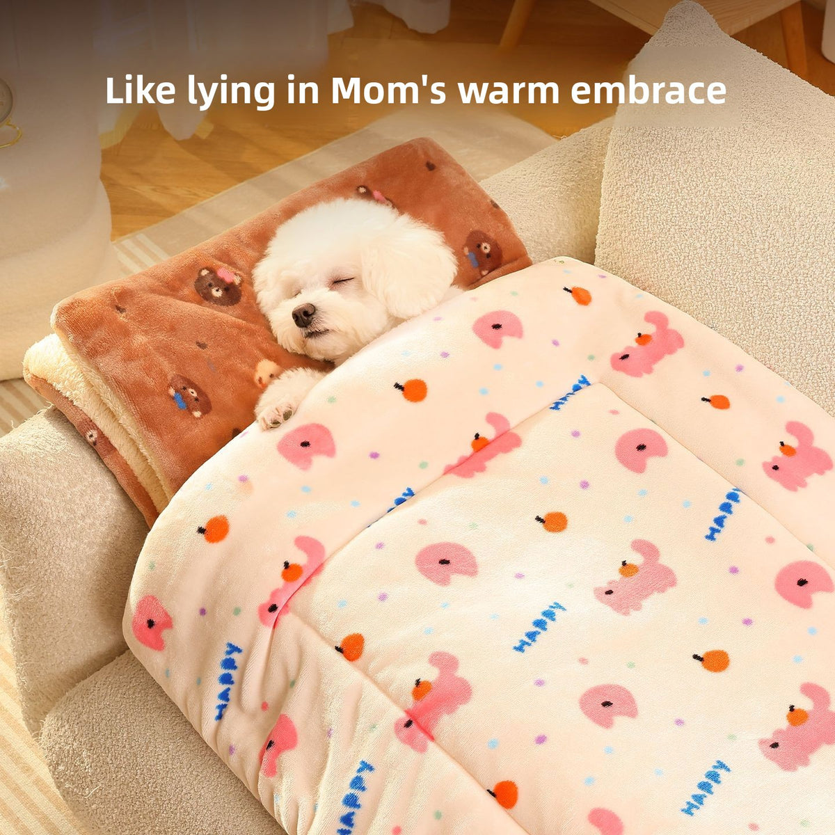 Soft suede pet blanket with cute bear pattern, product image 2