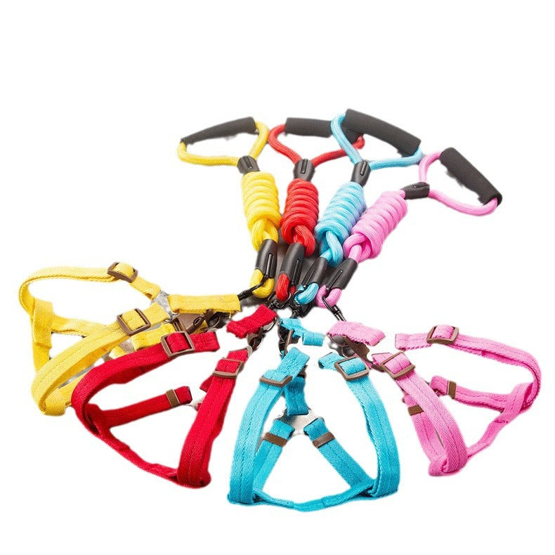 Padded nylon dog harness set with matching collar and lead in red