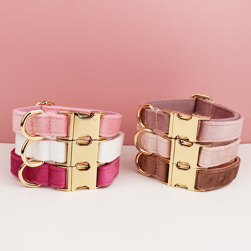 Soft pink velvet dog collar with decorative butterfly buckle