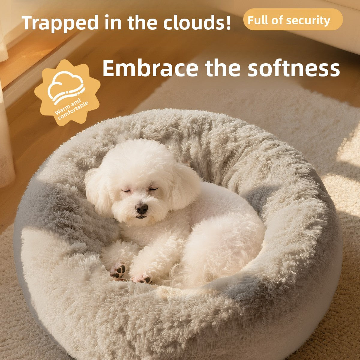 Long plush enclosed pet bed for cats and small dogs, view 1