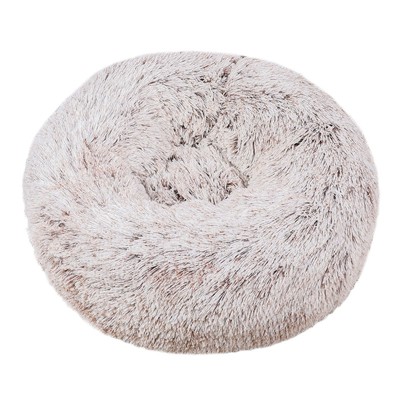 Light grey round deep sleep pet bed with soft plush, photo 5