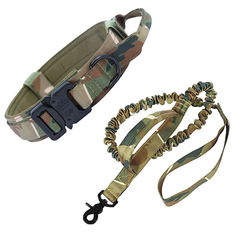 Tactical nylon dog collar with handle and reflective trim in black