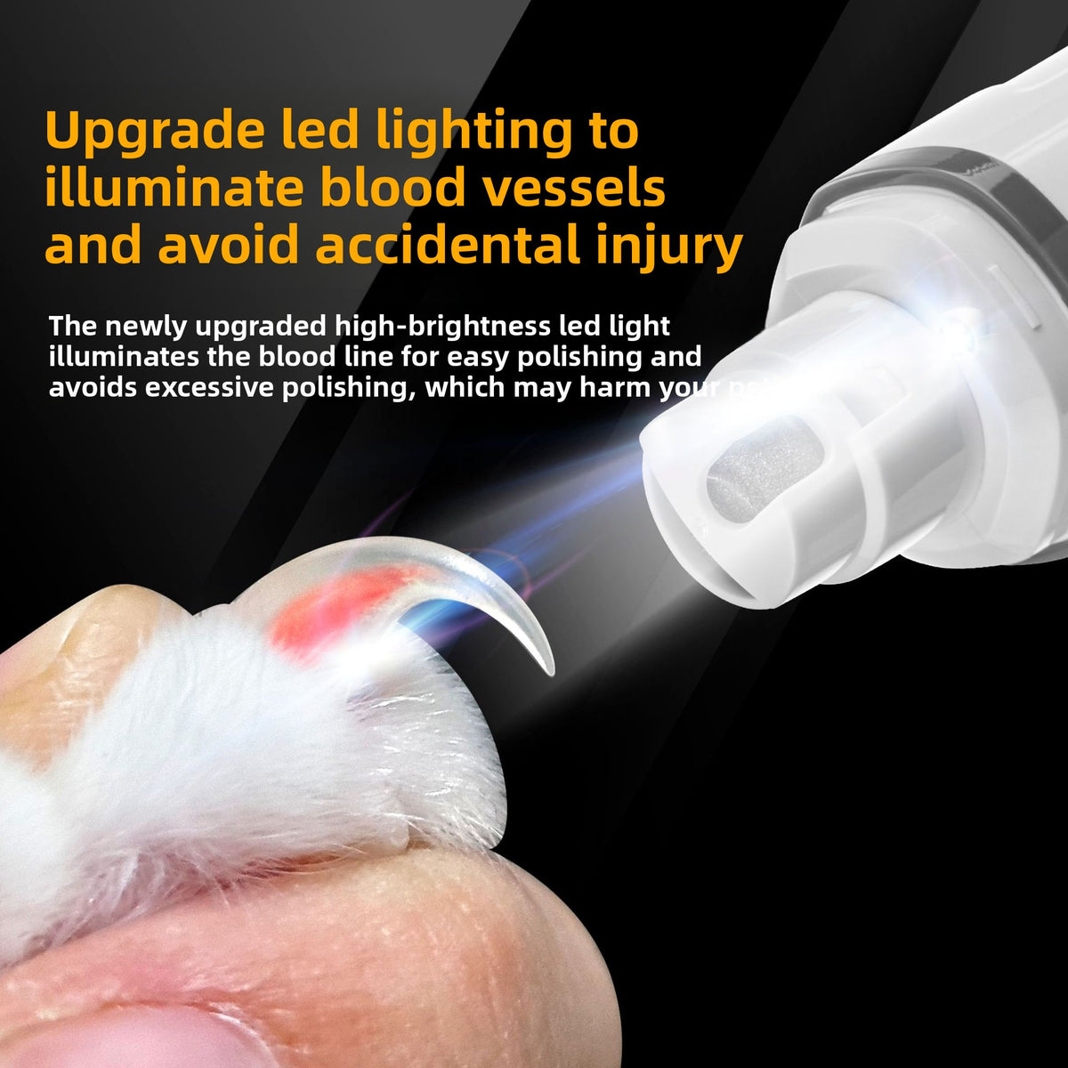 Compact Two-Speed Pet Nail Grinder with LED, Quiet Claw Polisher