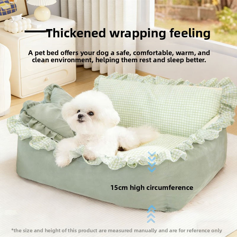 Square green washable dog bed with cooling bean mat, photo 4