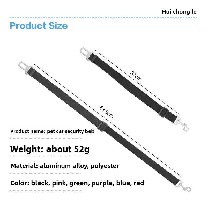 Adjustable nylon pet car seat belt lead with alloy clip in blue, view 5