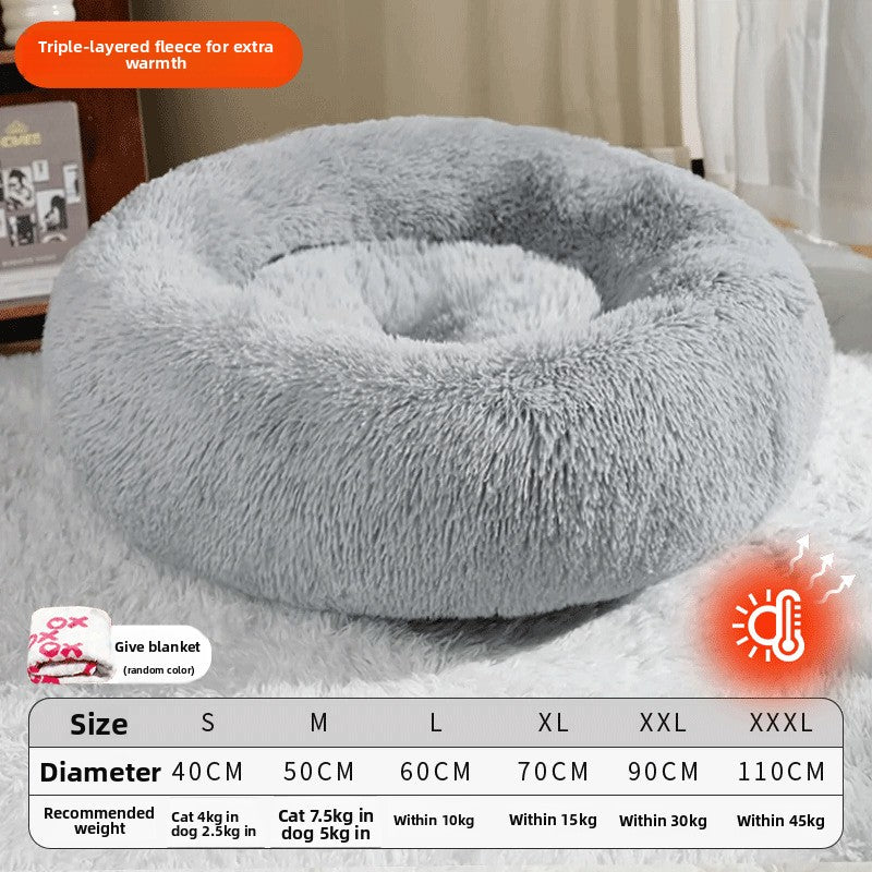 Grey round winter dog bed with matching fleece blanket, photo 32