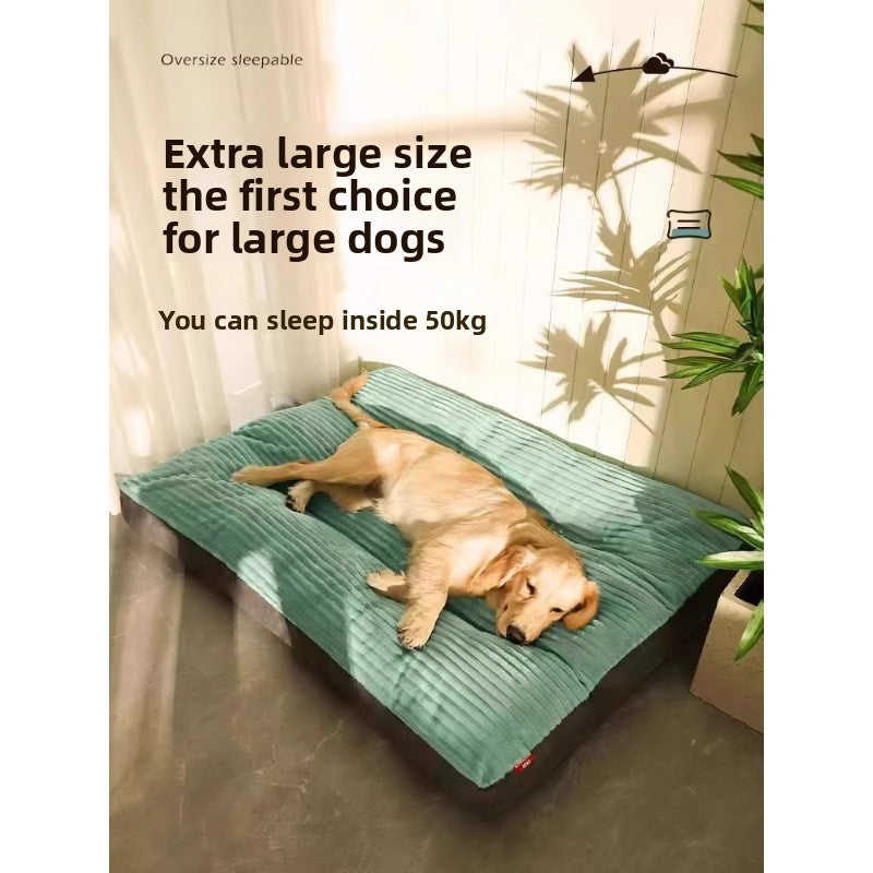 Thick striped dog mat for large dogs, alternative angle view