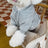 Fleece lined hooded sweatshirt for small dogs and cats in Grey, front view