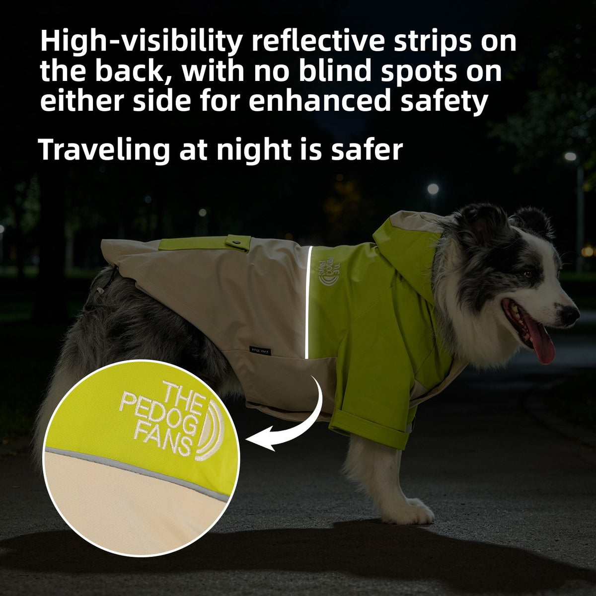 Hooded windproof waterproof dog jackets in lime oatmeal and grey blue