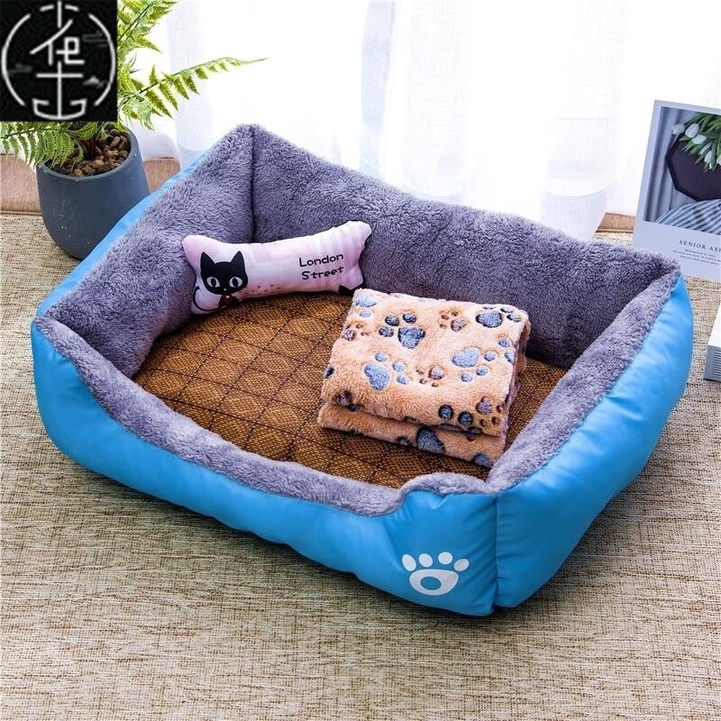 Warm donut pet bed with blanket and toy bone, photo 26 of 80